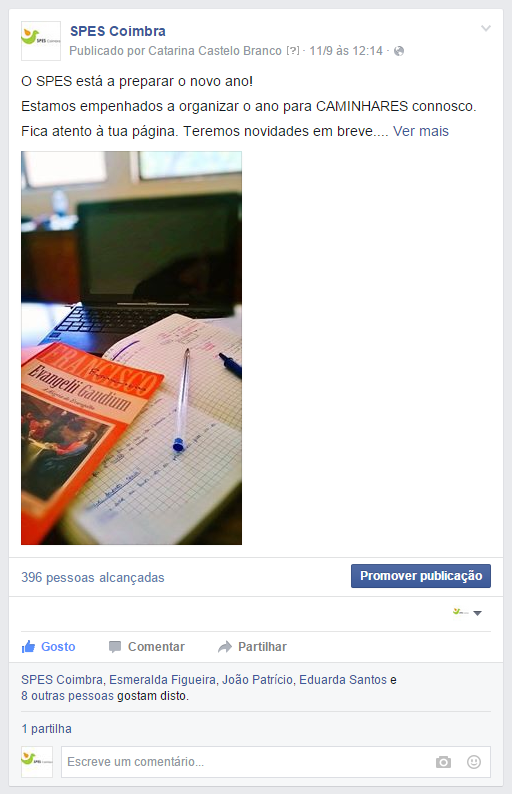 Entrada no Facebook SPES Coimbra